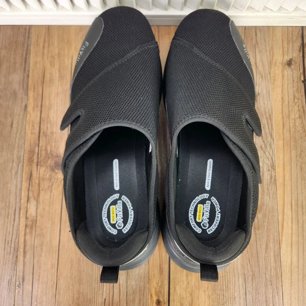 FitVille EasyTop Wings Shoes Mens Size 13.5 Extra Wide Black Orthopedic Diabetic